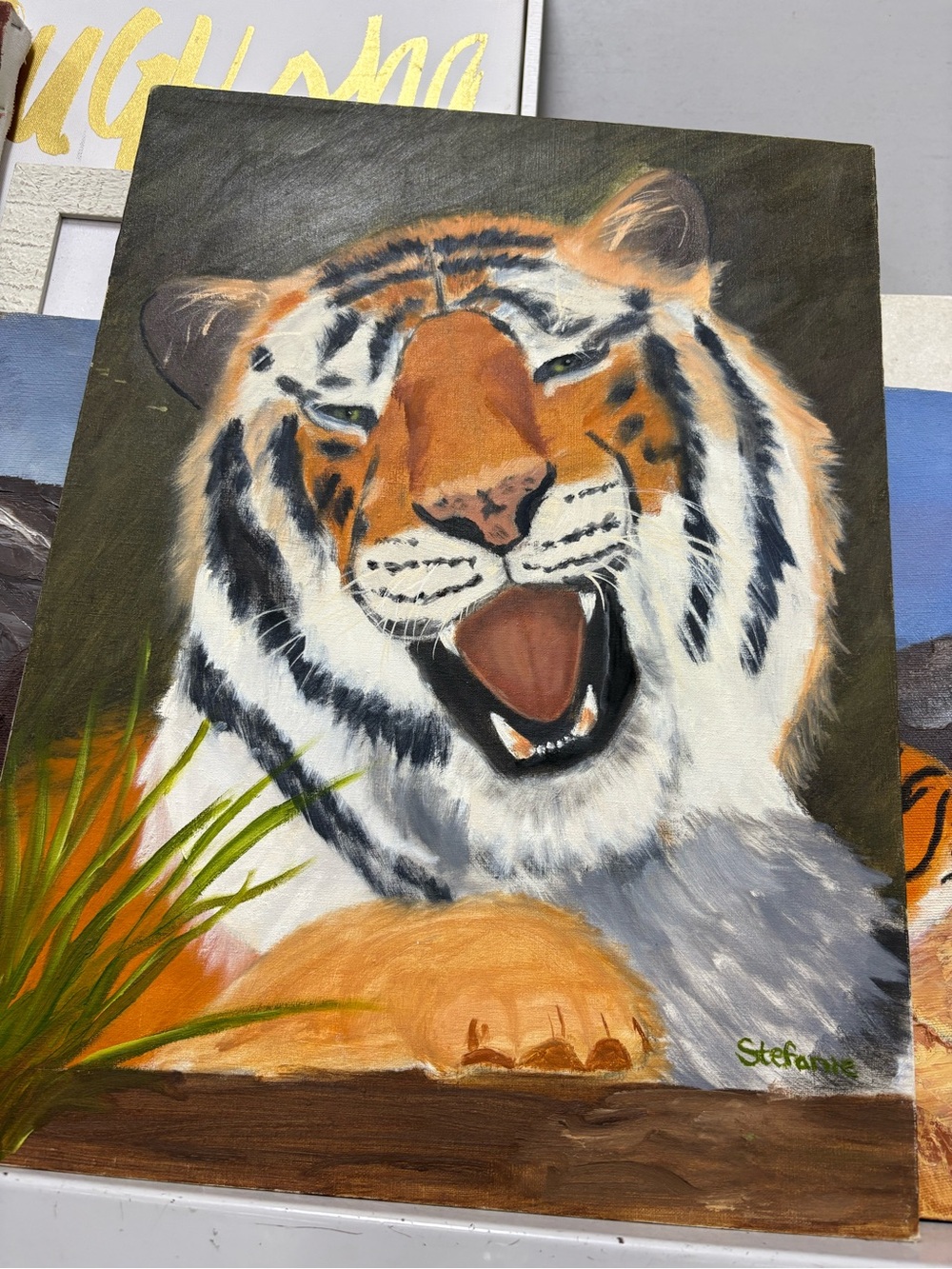Source Unknown Tiger Painting - Orange, White & Black